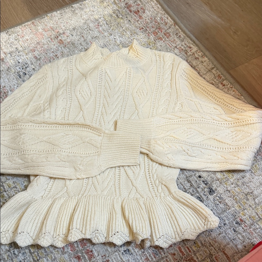 AQUA Cream Cable-Knit Peplum Sweater - Unbranded